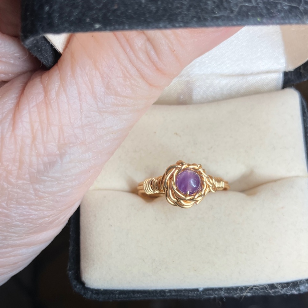 Delicate 14k Gold Plated copper wire and Amethyst Women's Ring